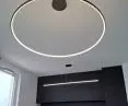  Orbit No.1 large diameter LED lamp - modern kitchen lighting with black cabinetry and dining area, from LEDesign