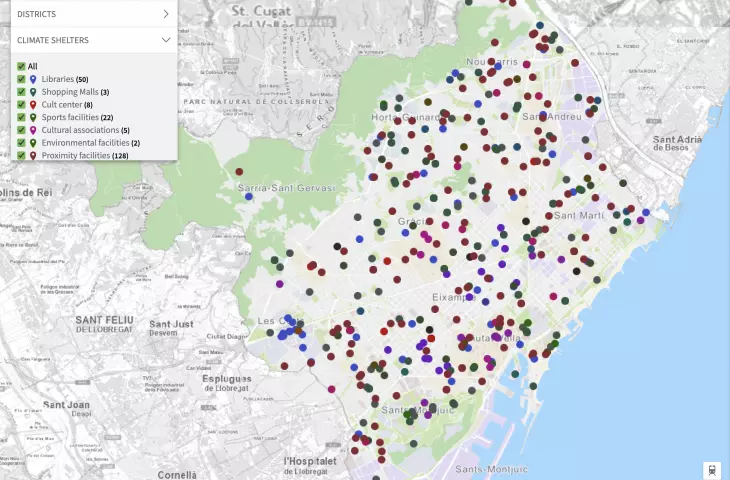 Mapa klimatycznych schronień w Barcelonie