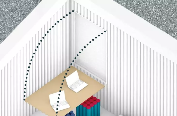 diagram z otwartym oknem - rozłożony blat - i pufami