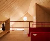 red accents on the mezzanine