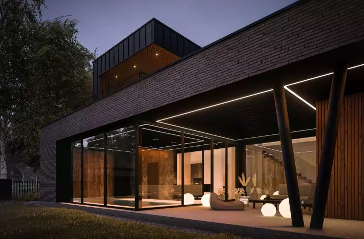 The lake house is located at the foot of a high escarpment, adjacent to the river 