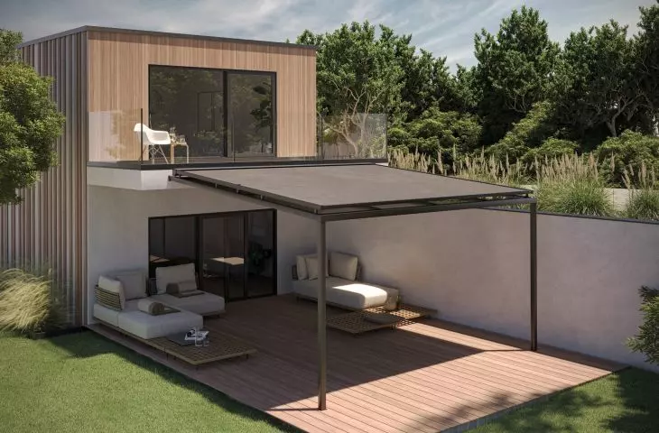 Thanks to its robust construction, the SOLEYA awning is suitable for shading large glass roofs and terraces of up to 30 square meters.