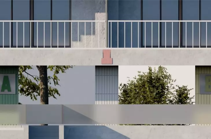 widok przyziemia - wejścia do klatek schodowych