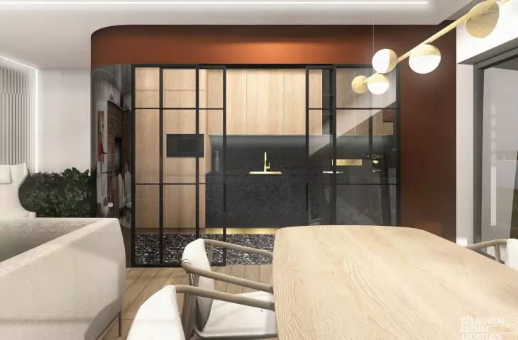 Glass-enclosed kitchen