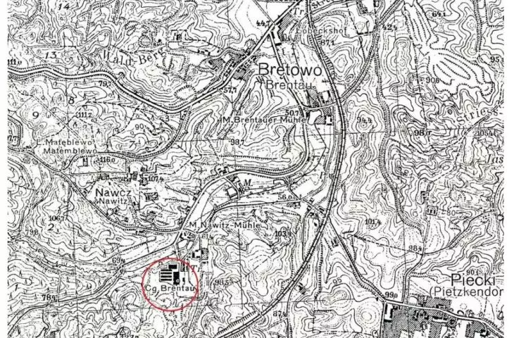 fragment mapy opracowanej w Wojskowym Instytucie Geograficznym z 1938 r.