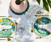 Garden party, plates with colorful patterns