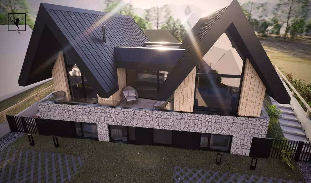 Projekt domu rekreacyjnego A_47 w Sromowcach Wyżnych nad Jeziorem Czorsztyńskim
