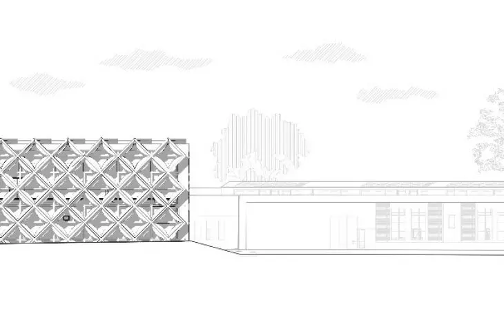 elevation from the side of the sports hall