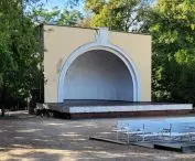 Concert shell opposite the palm house in Wilson Park in Poznan