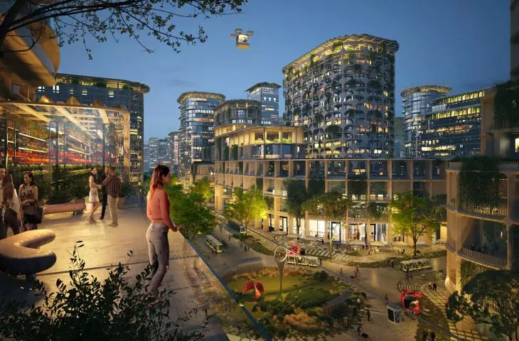 Telos at night - visualization of the city of the future