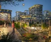 Telos at night - visualization of the city of the future