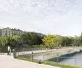 stalowe balustrady płynnie łączą się z miejskim ogrodzeniem
