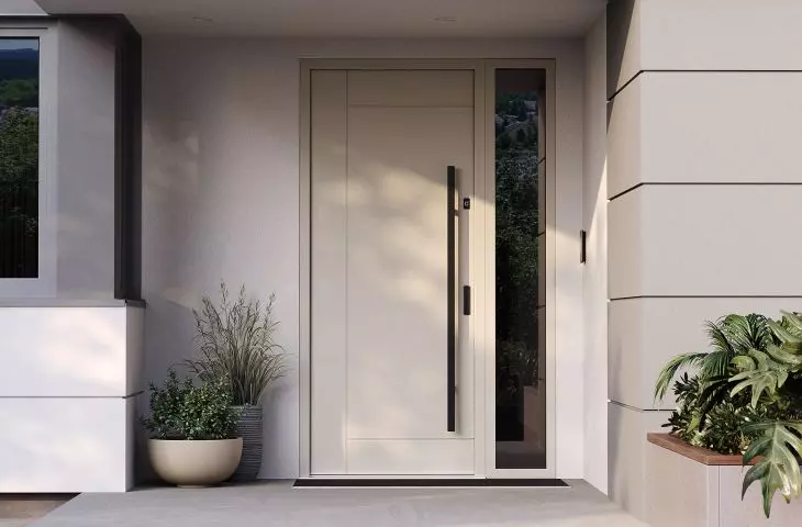 Drzwi zewnętrzne PORTA THERMO LINE model L.6 w kolorze Beżowy Szary