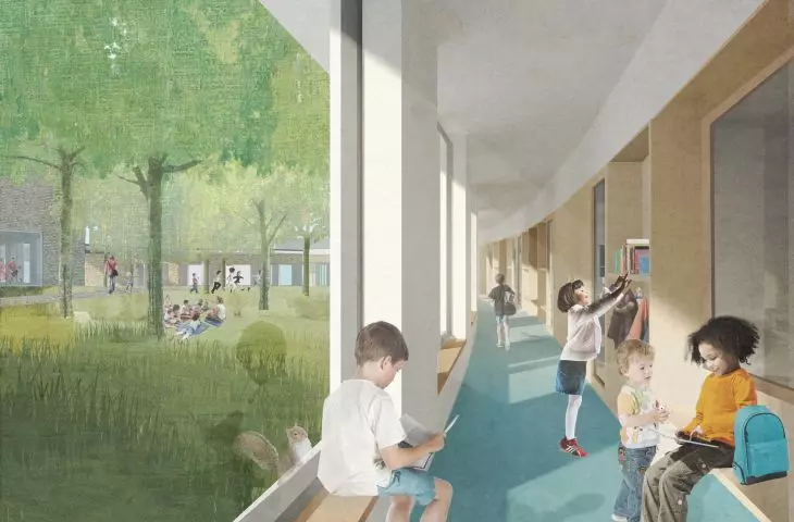 School surrounded by greenery