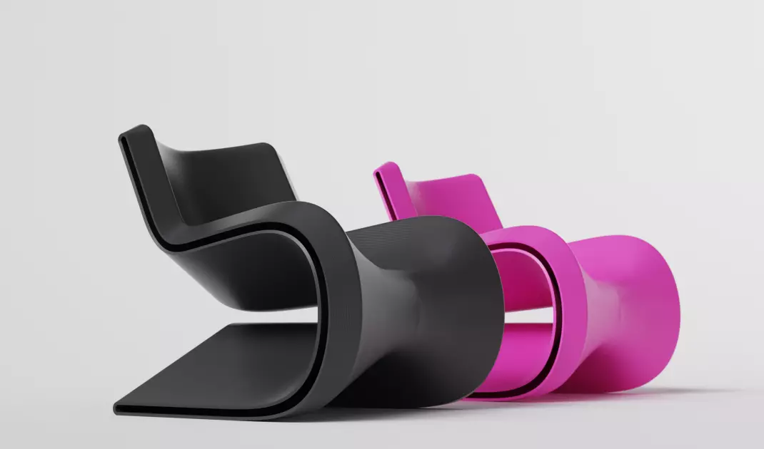 „Monark Chair” o obłych kształtach w kolorze czarnym i różowym 