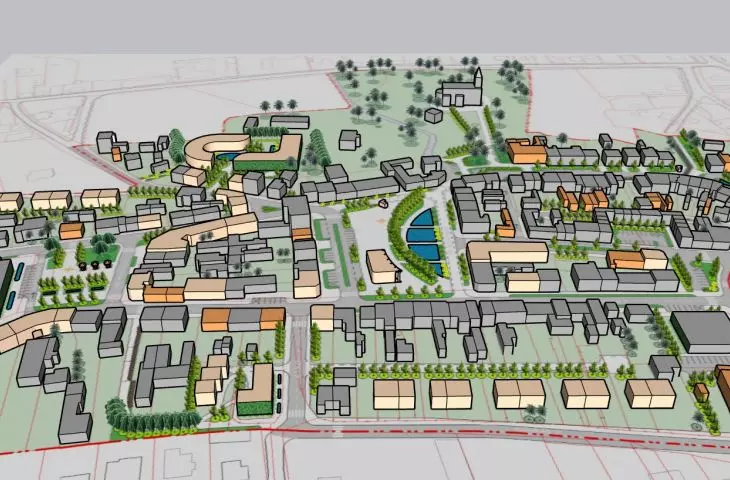wizualizacja koncepcji rewitalizacji centrum Nowego Miasta nad Pilicą - widok od strony północnej