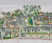Visualization of the concept of revitalization of the center of Nowe Miasto nad Pilica - view from the northern side