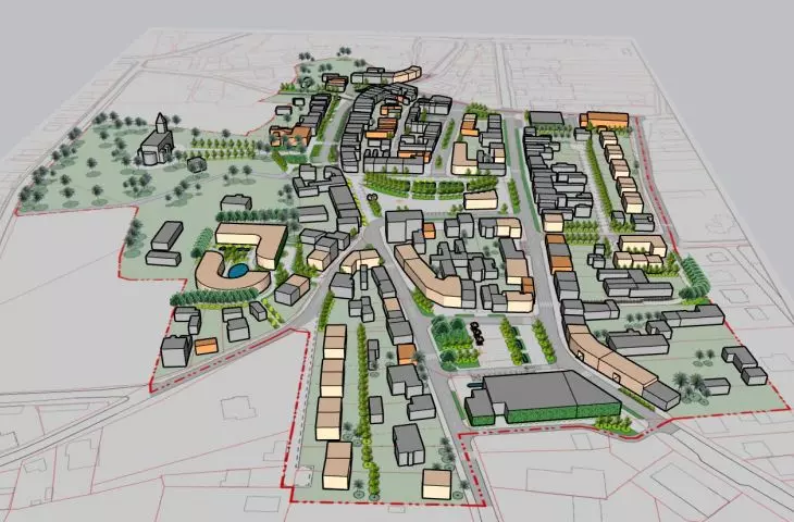 wizualizacja koncepcji rewitalizacji centrum Nowego Miasta nad Pilicą - widok od strony wschodniej