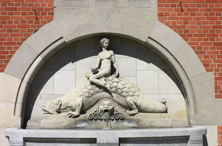 Sculpture on the fountain of the Borek water tower in Wroclaw