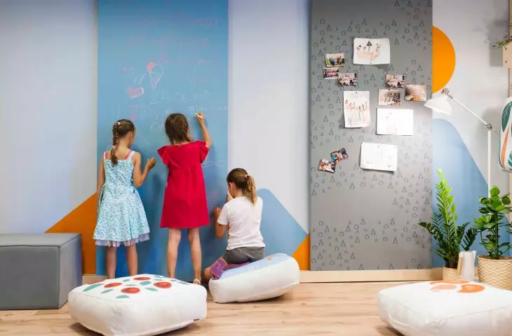 Panels serve as boards for drawing and pinning