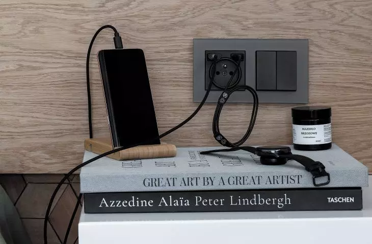 Simon 55 Nature (frosted gray glass) - receptacle with USB C+A charger and a candlestick switch