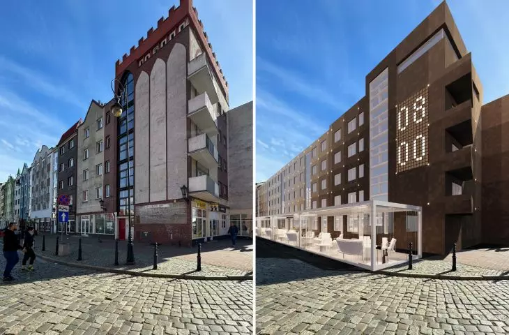 Old Market Square in Gorzow Wielkopolski, before and after