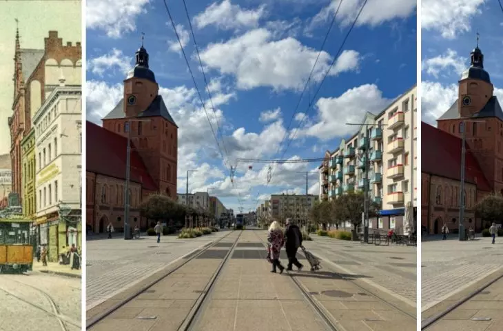 three faces of the Old Market in Gorzow Wielkopolski