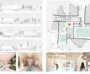 Third place, facades and interiors of the swimming pool complex