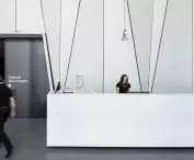 The foyer uses triangular panels 