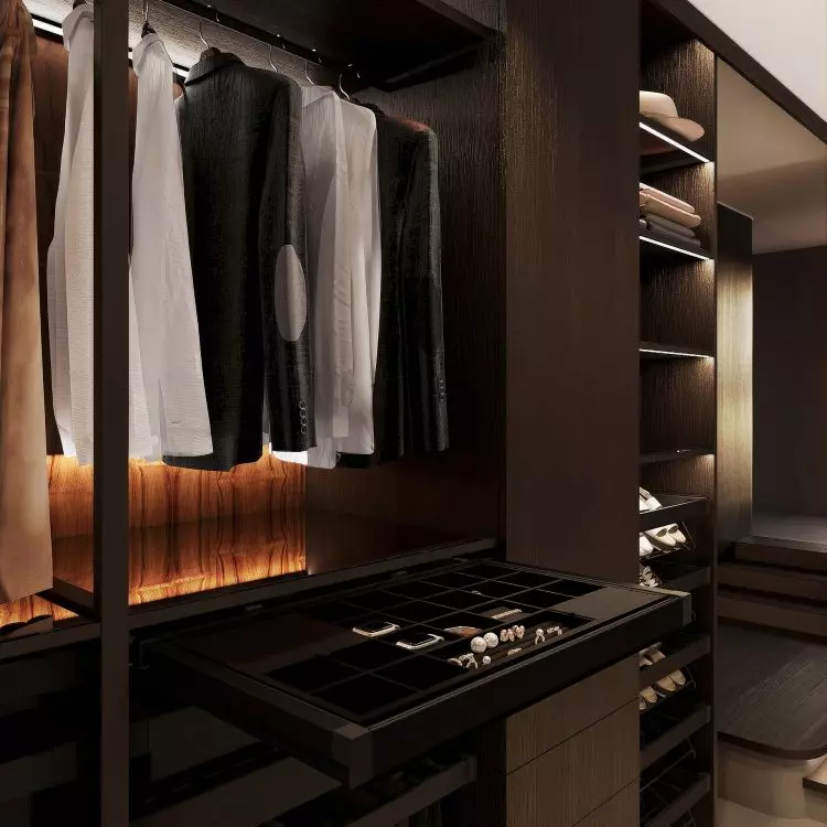 Elegant and orderly closet space is the result of using accessories from the ELITE line.