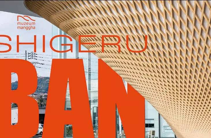 fragment katalogu towarzyszącego wystawie „Shigeru Ban. Architektura i działalność społeczna”
