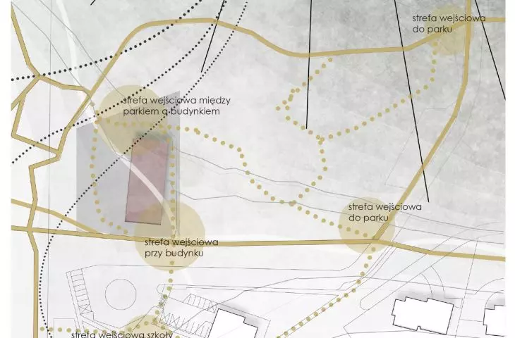 diagram of pedestrian path connection and proposal for park expansion