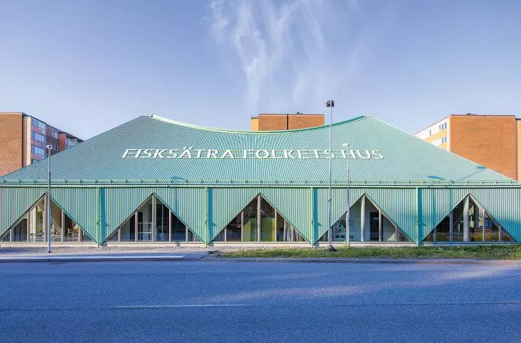 Fisksätra Folkets Hus, Sweden, by sandellsandberg arkitekter, Stockholm. GreenCoat Pro BT in Silver Fir Green