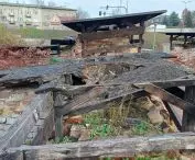 damaged canopies in the ruins of the Fortress of Krakow at the Mogilskie traffic circle