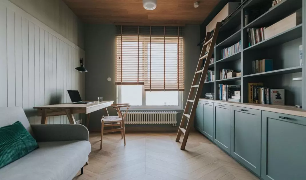 A special role is played by a study combined with a library - a dream come true for the owner