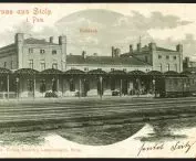 Postcard, Gruss aus Stolp i. Pom. Bahnhof - railroad station in Slupsk.