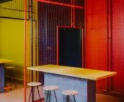 The space has been separated by colored bars