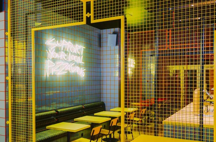 The space was separated by yellow bars