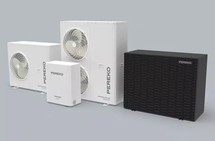 Heat pumps, from left: TERMOSTAR ECO, TERMOSTAR ECO PLUS with TERMOBOX module, TERMOSTAR PRO