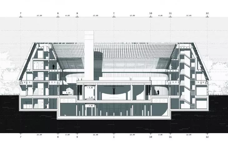 building A, cross-section