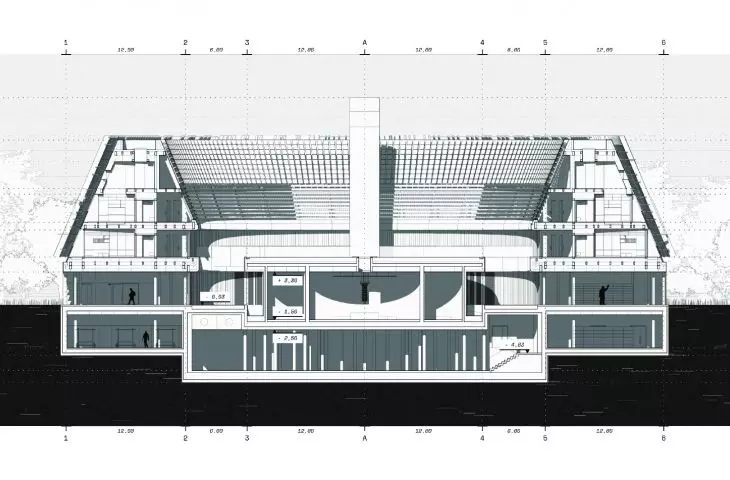 building A, cross-section