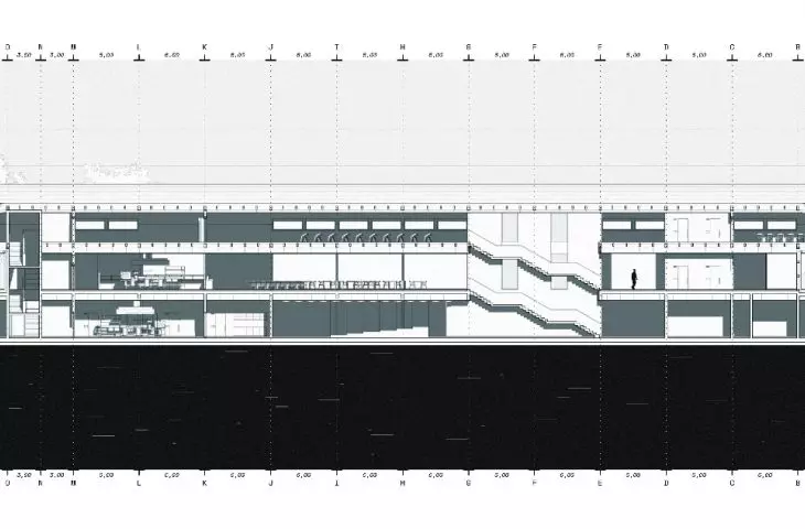 building B, cross-section