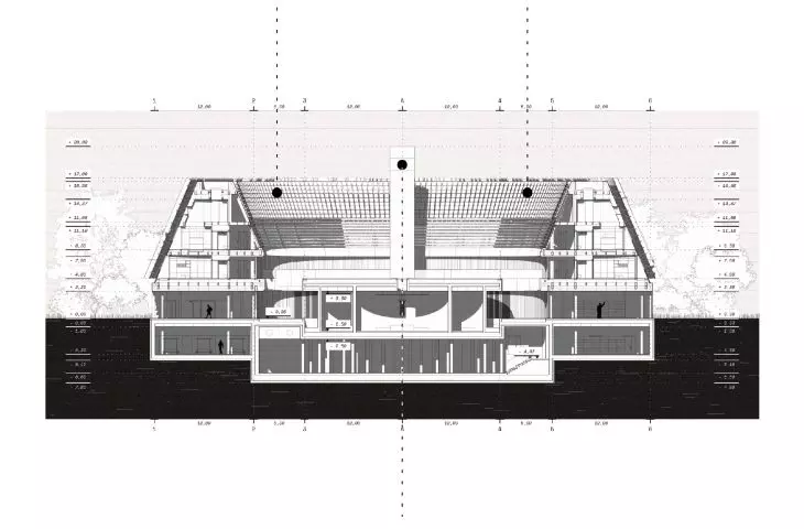 building A, cross-section