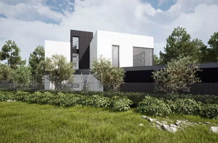 The house is adjacent to the forest