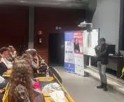 Robert Konieczny answers questions from students at the Silesian University of Technology