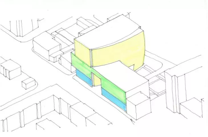 Composition scheme of the UBM office building in Krakow. 