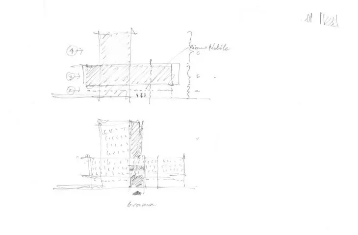 Sketch, proportions of UBM office building in Krakow