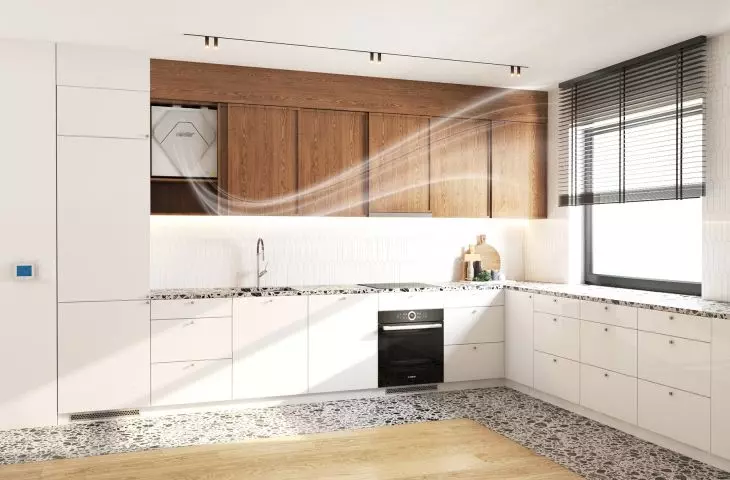 MISTRAL CITY recuperator hidden in a typical kitchen cabinet or in any other wall cabinet