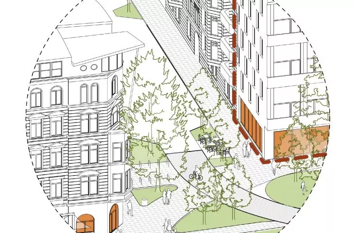 Area 2: view of Rejtana Street and Mezonetovets Street