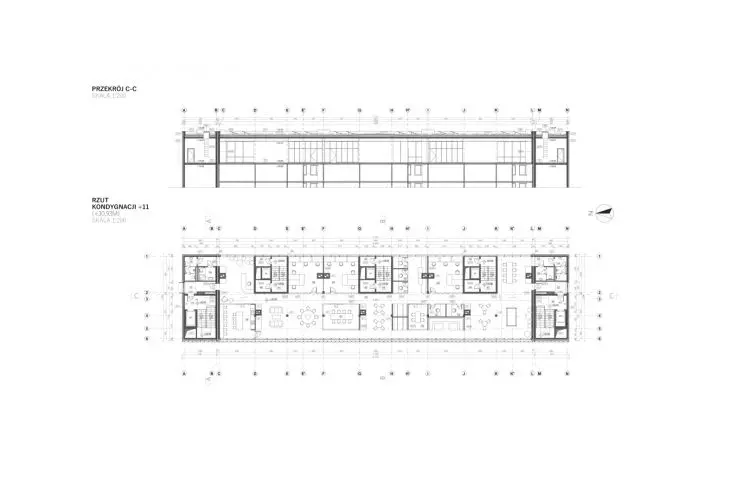 C-C section and 11th floor plan